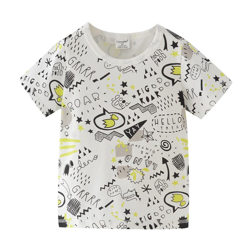 Summer European and American style children's T-shirt round neck printed short-sleeved boy's bottoming shirt