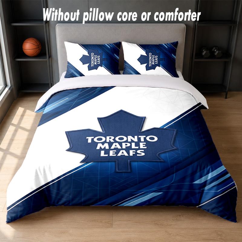 Toronto Maple Leafs Design Bed Bedding Set 1 Duvet Cover + 2 Pillowcases Soft Breathable Household Bed Linens