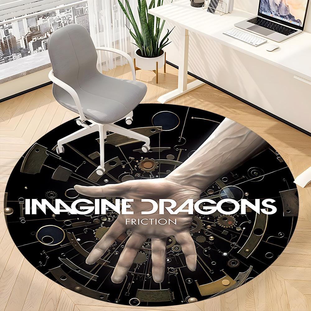 1 шт. Круглый коврик Imagine Dragons для офиса - Идеально подходит для декора офиса или кабинета, Можно стирать в машине, Нескользящая основа, Декоративный коврик для пола