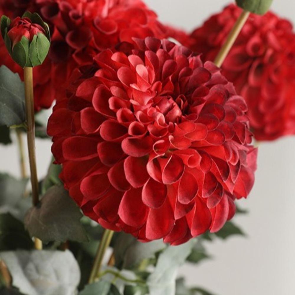 2 Heads Simulation Dahlia Flowers 80cm Silk Fake Flowers Garden Decor