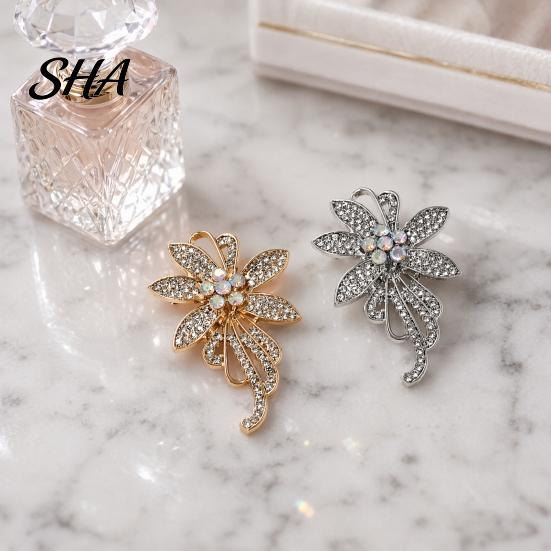 Alloy Brooch Pin, 3D Flower Design with Sparkling Rhinestones, Non-fading Strong Buckle Badge for Coats Shirts Bags Accessories Lightweight