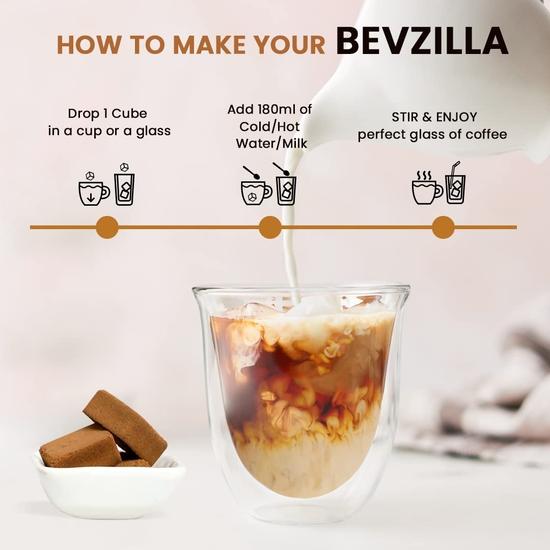 Bevzilla 20 кубиков растворимого кофе из бельгийского шоколада | Сделано с джаггери из финиковой пальмы и зерен арабики | Наслаждайтесь горячим и холодным