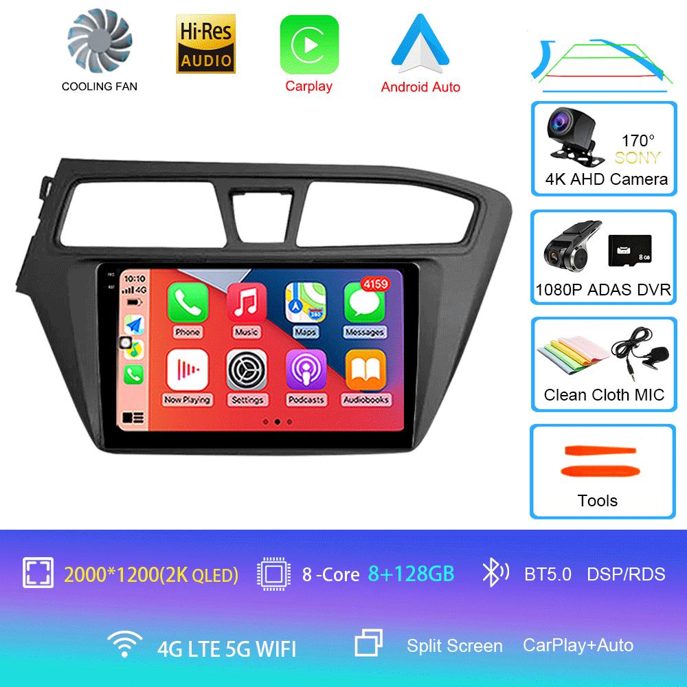 Android 14 WIFI+4G Автомагнитола для Hyundai I20 LHD 2015 2016 2017 2018 Стерео GPS Carplay Auto Мультимедийный Видеоплеер 360 Камера