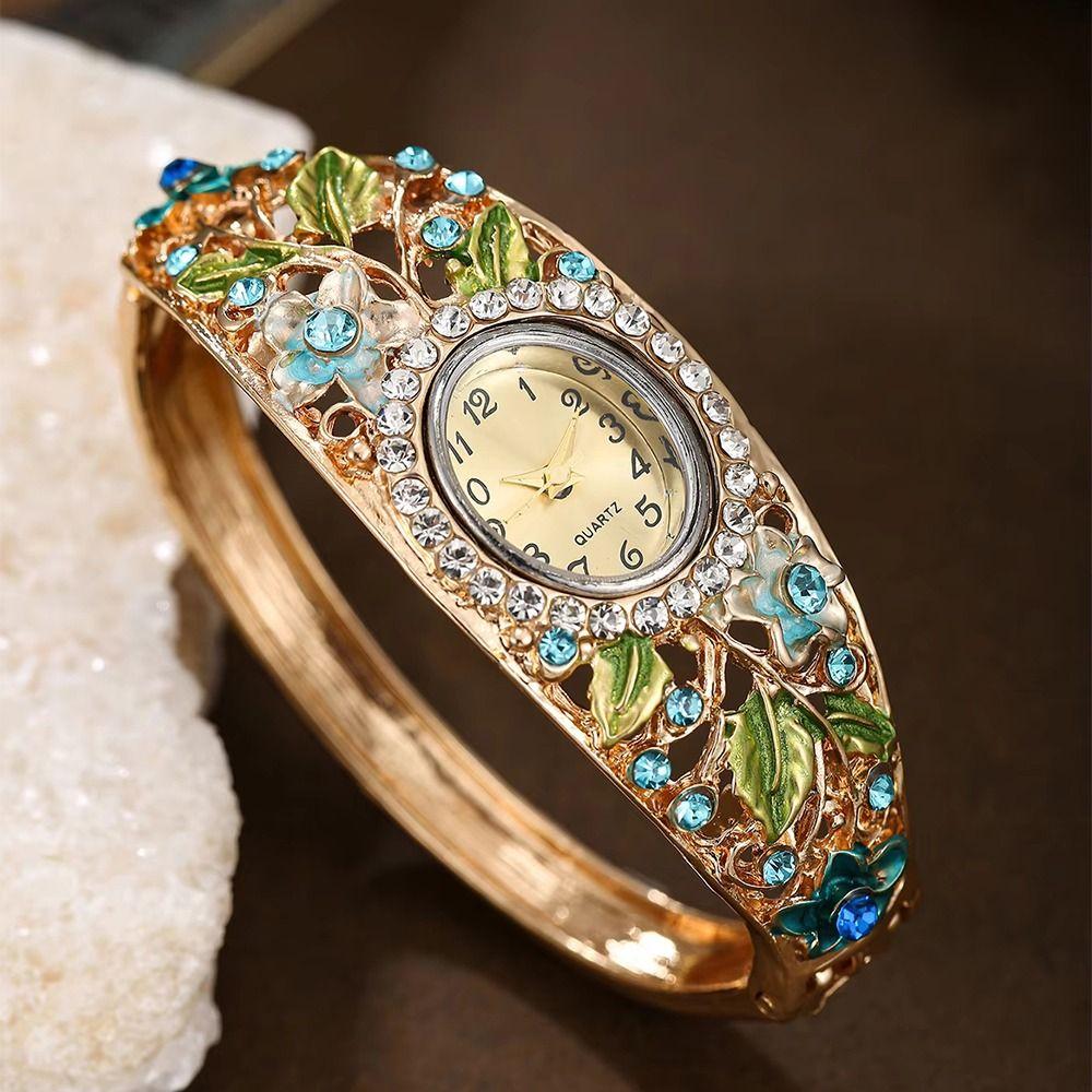 Retro Flower Butterfly Watch Quartz Movement Floral Watch Set Evening Party