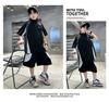 Boys' summer outfit set 2026 new style big boys' summer thin short sleeved children's stand up collar sports top handsome