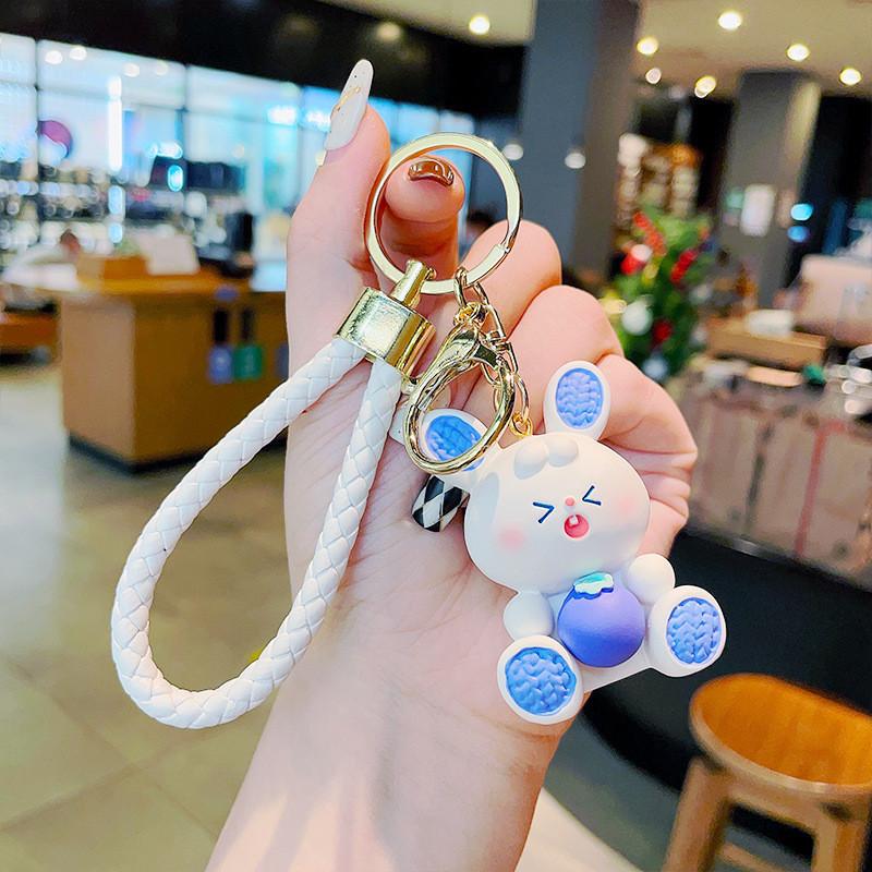 Cute Strawberry Bunny Resin Keychain Adorable Bag Charm Perfect Gift For Girls