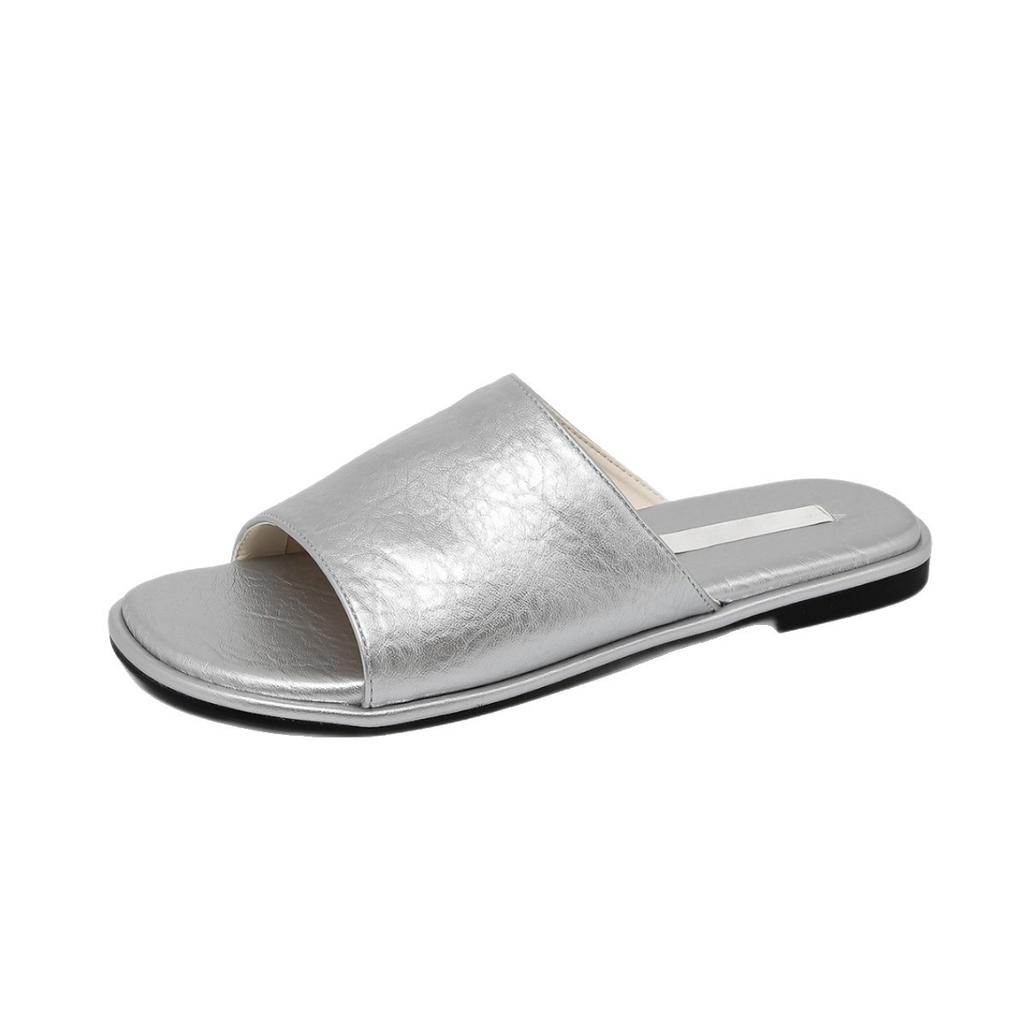 Summer New Flat-bottomed Slippers Women's Versatile One-word Open-toed Slippers Women's 2025 Light Luxury Temperament Women's Shoes