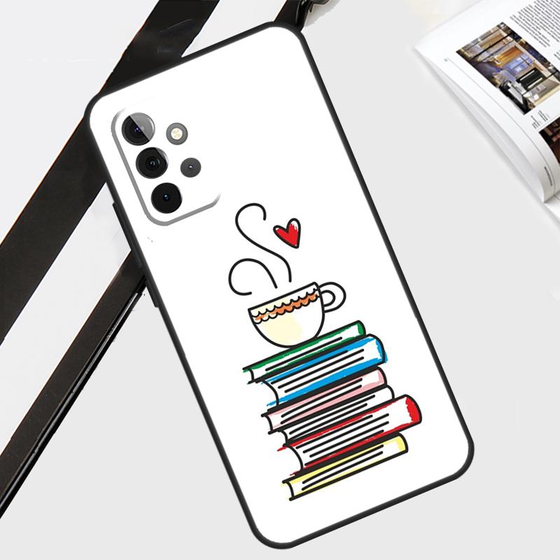 Чехол для телефона с книгами и кофе для Samsung Galaxy A54 A34 A14 A56 A36 A26 A16 A06 A12 A22 A32 A52 A13 A53 A15 A35 A55