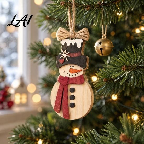 Country Style Xmas Fireplace Decor 5Pcs Rustic Wooden Snowman Christmas Ornaments Hand Painted Hanging Farmhouse Party with Rope for Tree Home