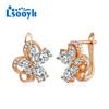 LSOOYH Clip Earrings Rose Gold Color Fashion Earring For Women Flower Cubic Zirconia Hollow Stud Earrings Jewelry