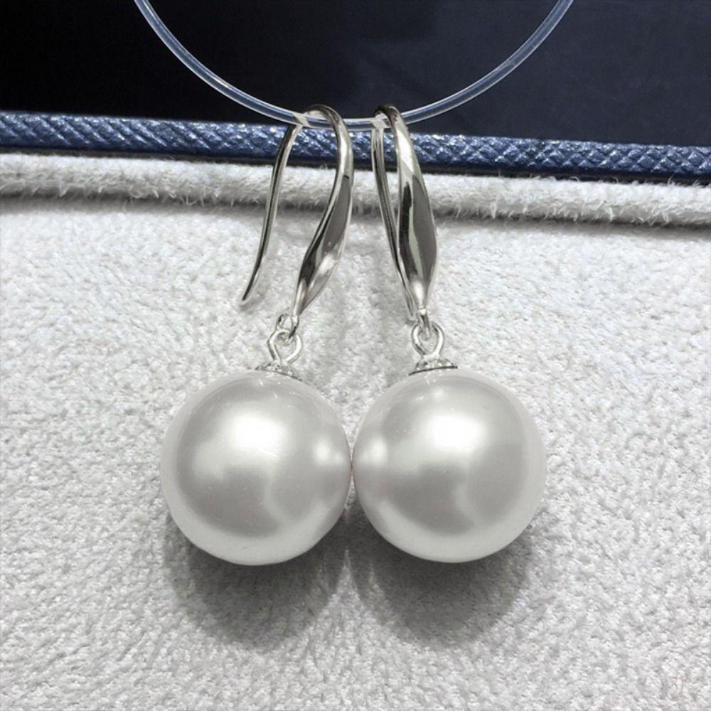 Simulation Freshwater Pearl Long Earrings Ball Shape Ear Hook Simple Drop Earrings  Female