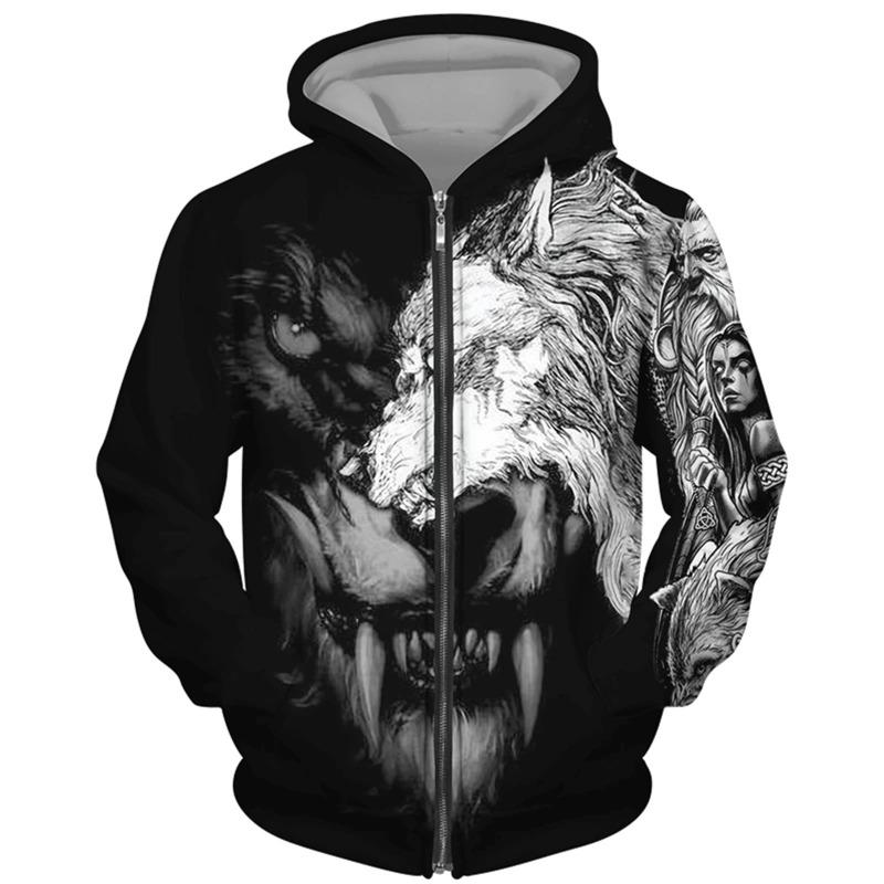 Wolf 3d Printed Hoodie Men/women Harajuku Fashion Jacket with Zipper