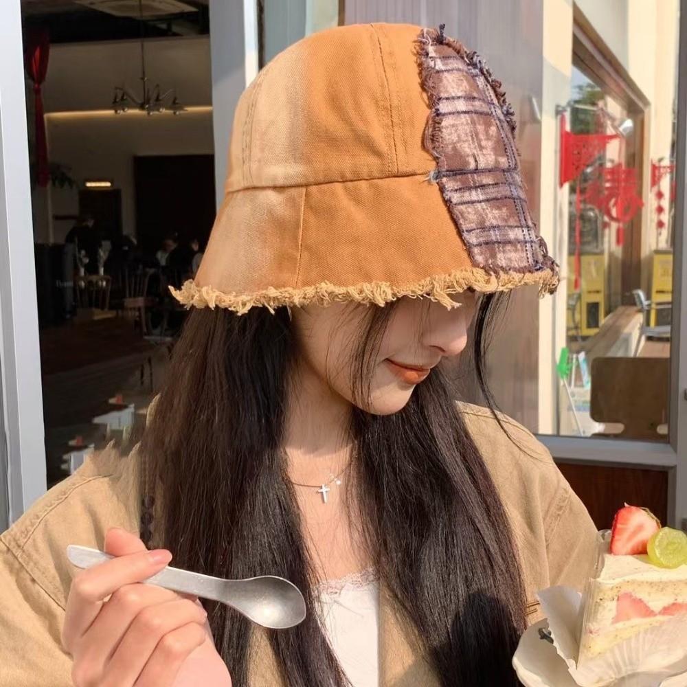 Japanese Retro Fisherman Hat Beggar Style Sun Protection Basin Cap Plaid Bucket Hat Male/Female