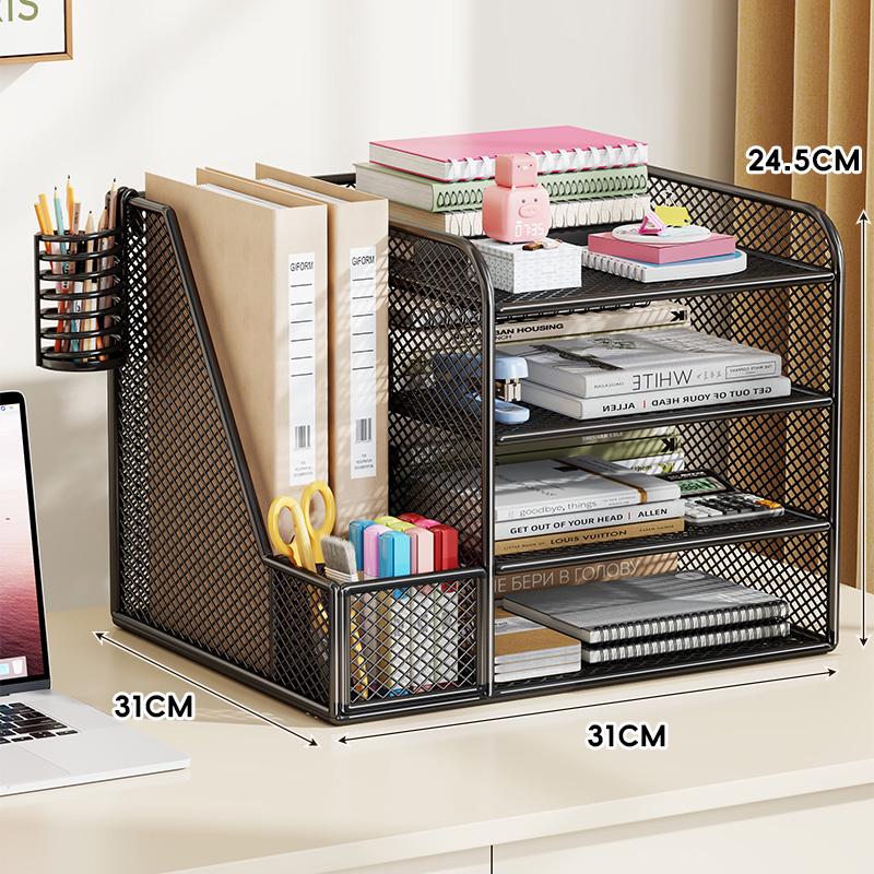 Desktop Metal File Organizer: Office Supplies Storage Rack and Data Archive Solution
