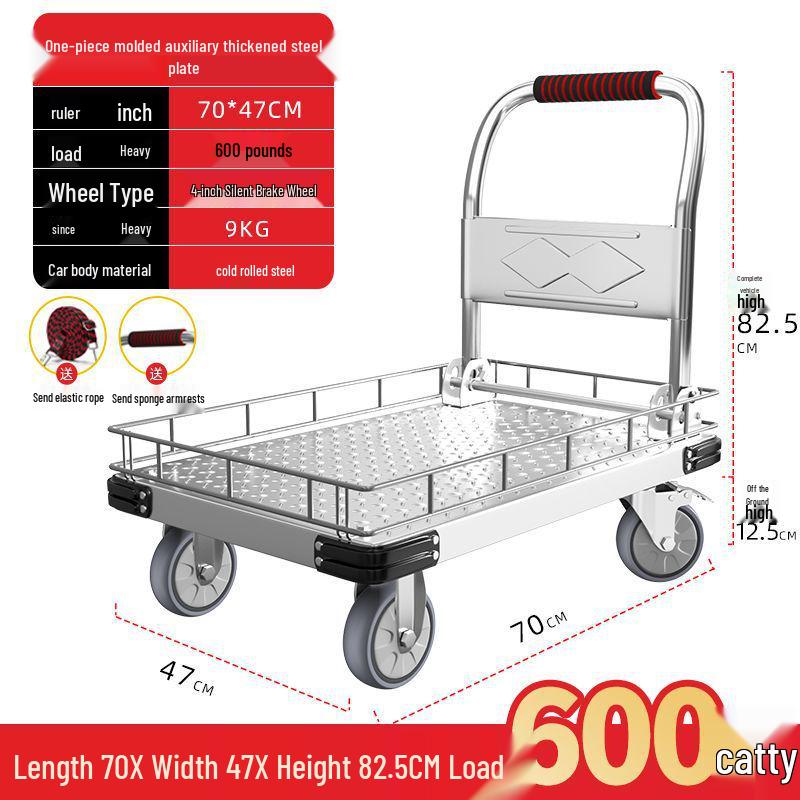 Silent Foldable Flatbed Hand Cart: Portable Turnover Trolley & Hand Truck