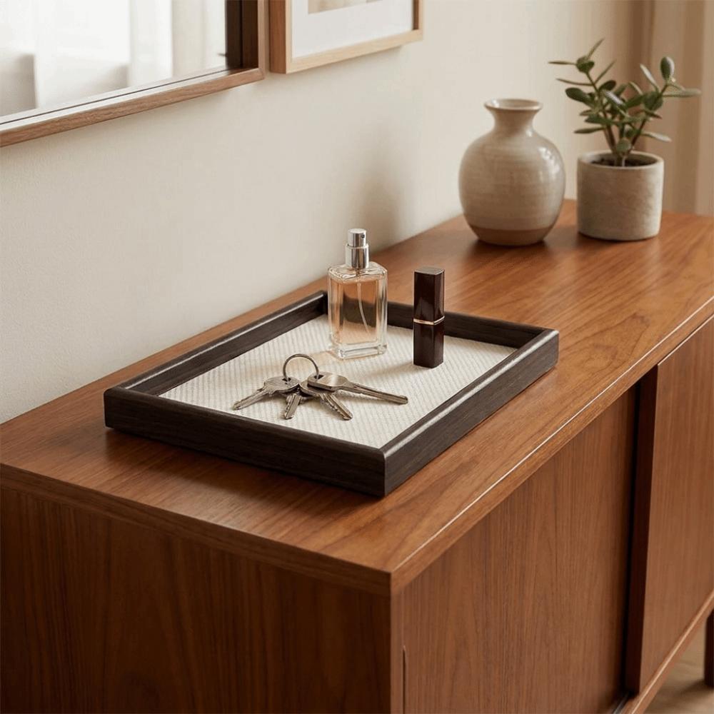 Decorative Rectangular Storage Tray Wooden Cosmetic Holder Vintage Watch Jewelry Organizer Vanity