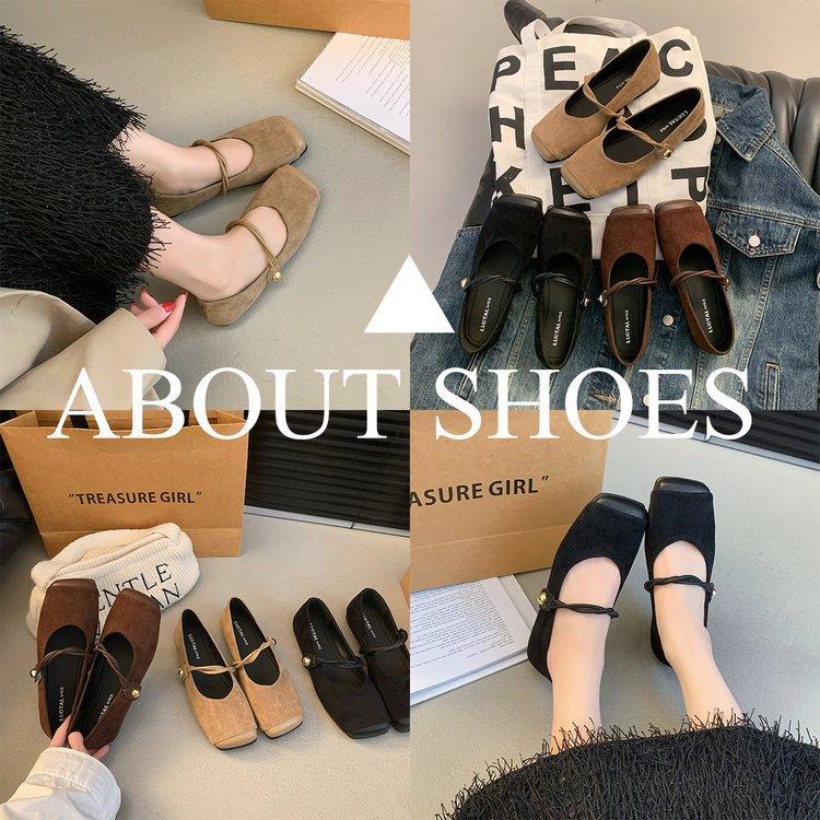 Туфли Мэри Джейн женские весна 2025 года новые французские ретро однословные пряжки с плоским дном квадратная головка неглубокий носок одинарные женские туфли