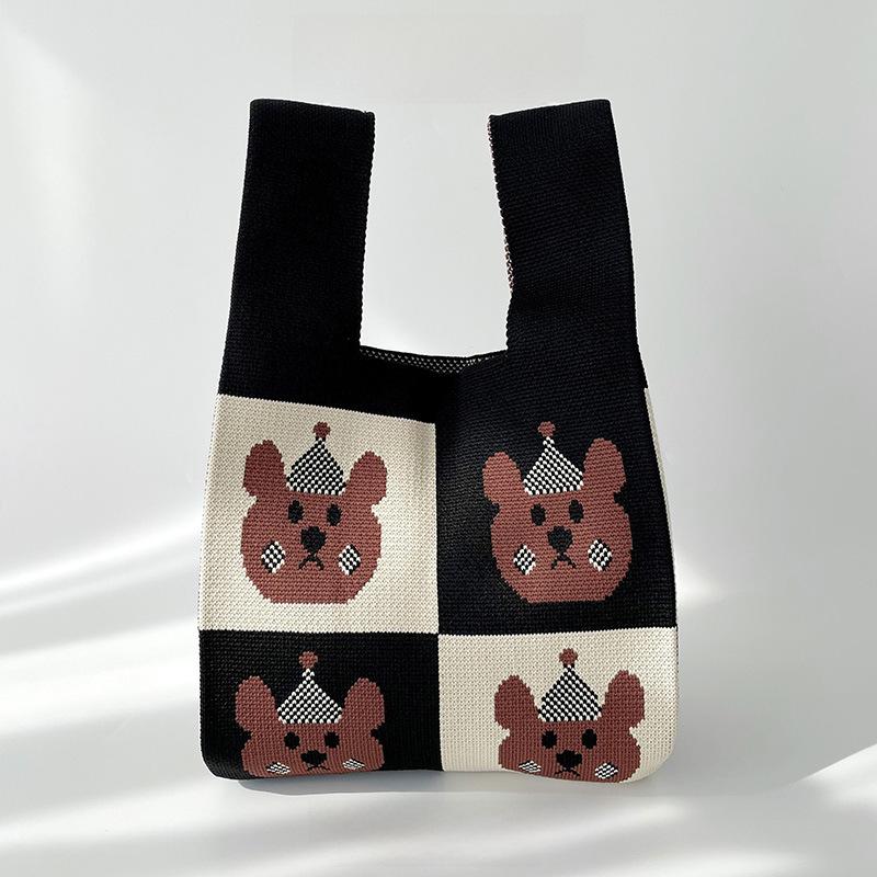 Сумка-тоут Niche Cute Bear Knitted через плечо - Большая вместимость для студентов