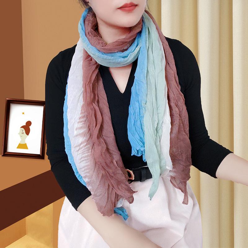 Trendy Gradient Cotton-Linen-Silk Scarf/Shawl for Women - Sun Protection & Dual-Use for All Seasons