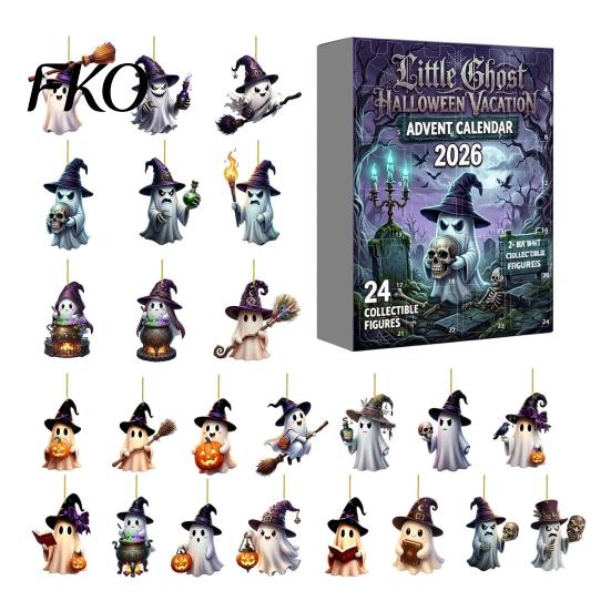 Kids Christmas Countdown Halloween Advent Calendar 2026, 24-Day Box with 2D For Children Flat Hanging Pendant, Spooky Collectible Decor