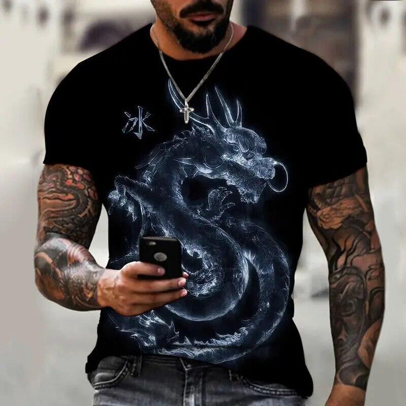 Мужская футболка для мужчин, одежда большого размера, футболка с китайским драконом и графическим 3D принтом, летние повседневные модные топы с короткими рукавами