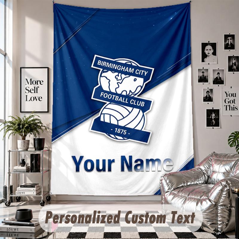 Wall Hanging Tapestry With Custom Name & Text, BIRMINGHAM CITY Football Decorative Tapestry For Bedroom