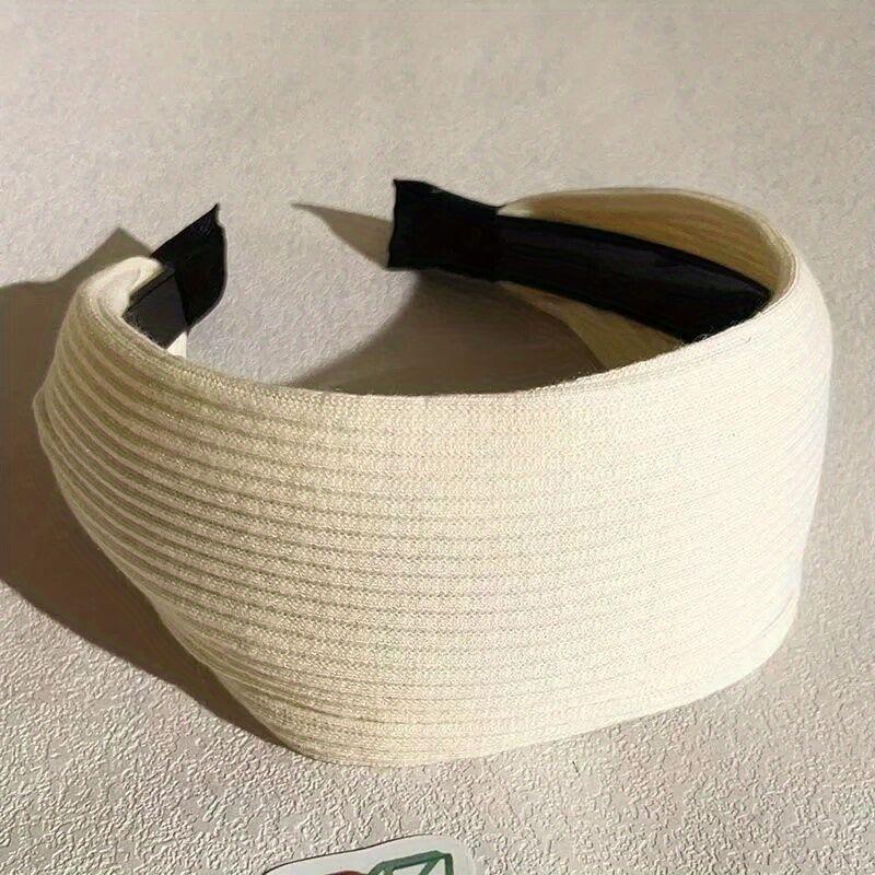 Solid Color Wide Edge Striped Yarn Headband High Head Headband French Gentle Atmosphere Hair Accessory