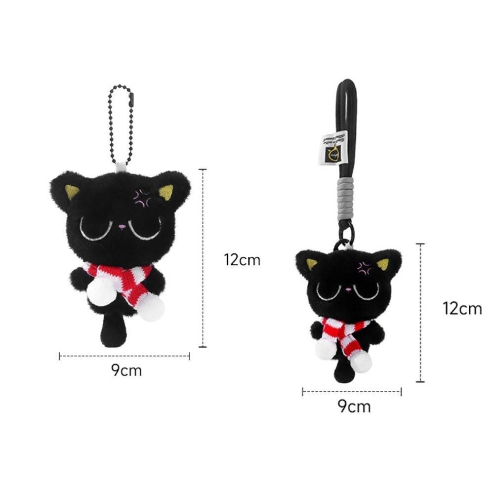 Stripe Scarf Black Cat Plush Keychain Soft Car Key Ring Doll Bag Pendant  School Bag Decoration