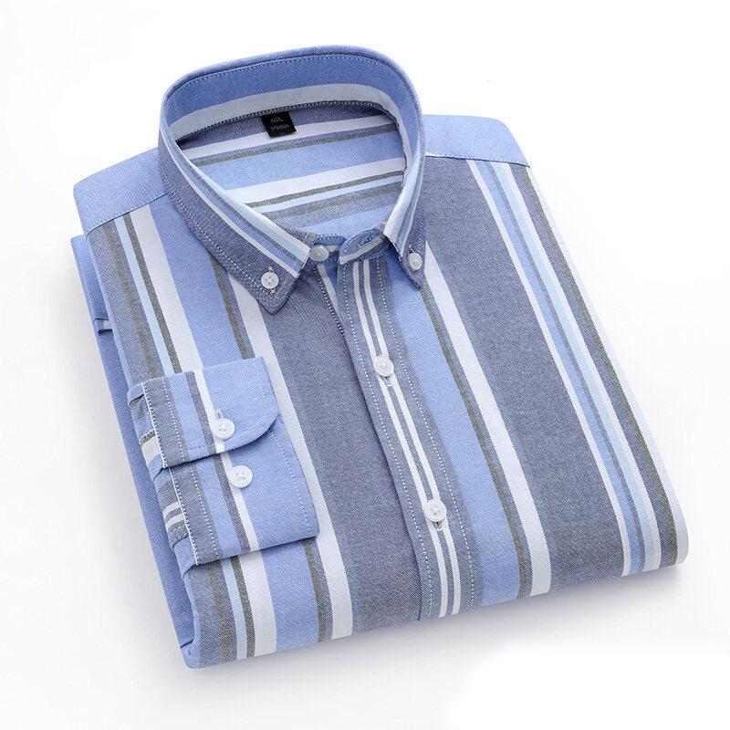 100% хлопок рубашки мужские Oxford Spun модные полосатые повседневные рубашки с длинными рукавами