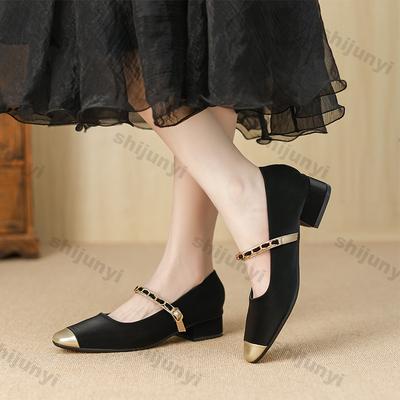 Женские туфли Мэри Джейн 2025 Осень Новые Ремешок с пряжкой Металлическая отделка Высокий каблук Удобные Нескользящие Роскошные вечерние туфли