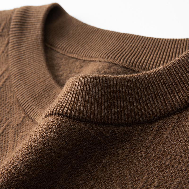 Chubby Handsome Men's Plus Size Round Neck Jacquard Sweater – 2025 Autumn Casual Fashion