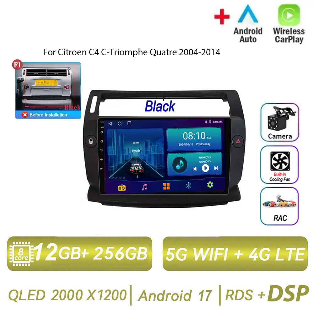 Autoradio Android 17 pour Citroën C4 C-Triomphe Quatre 2004-2014, Navigation GPS, Android Auto, Carplay, Wifi, Vidéo, Stéréo 4G, Pas de 2din