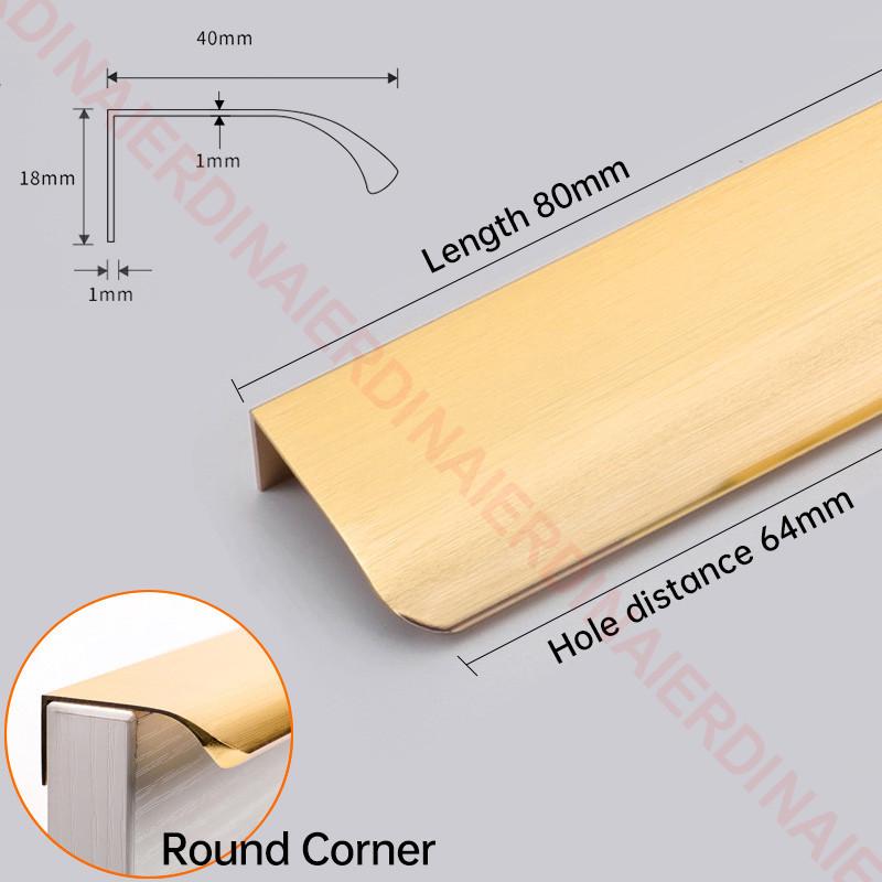 NAIERDI Gold Black Hidden Handles Long Kitchen Cabinet Pulls Silver Drawer Pulls Aluminum Alloy Furniture Handles Cupboard Knob