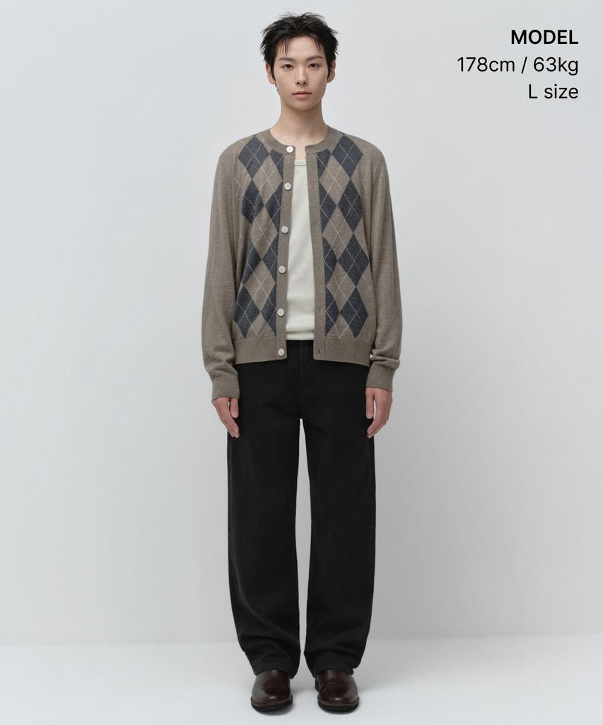 MUSINSA STANDARD Argyle Round Neck Cardigan [Taupe]