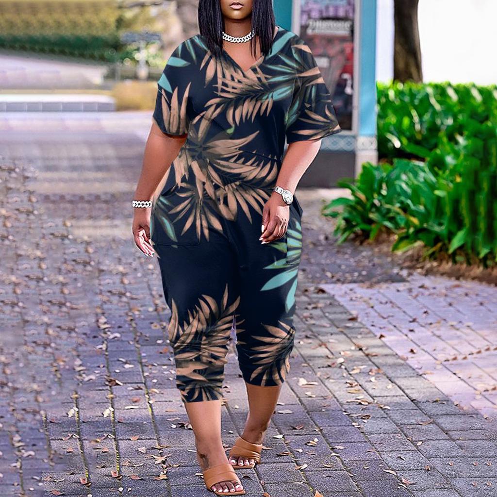 Женские повседневные комбинезоны на молнии с V-образным вырезом и короткими рукавами больших размеров с карманами, широкие длинные комбинезоны