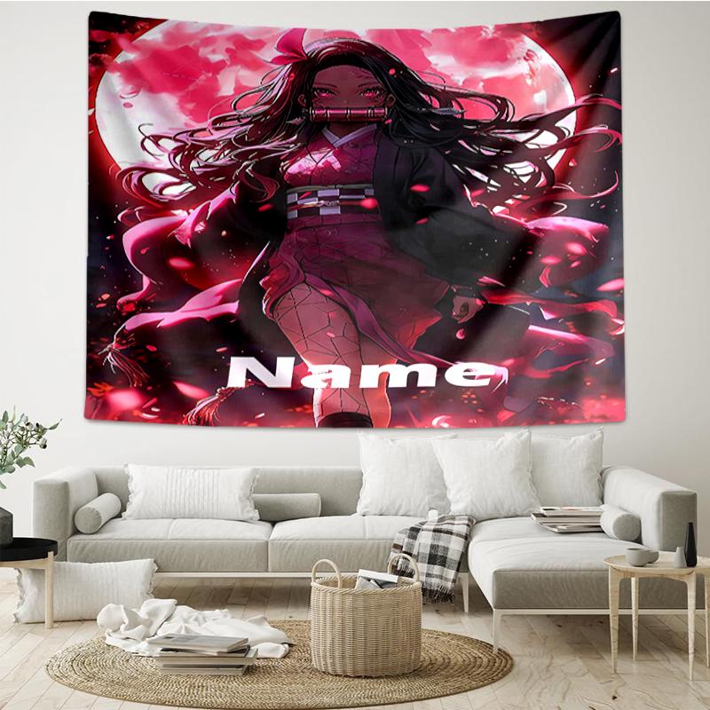 Custom Name Demon Slayer Print Tapestry, Backdrop, Easy Setup, Ideal for Bedroom, Office & Living Room, with Aesthetic Wall Hanging Decor.