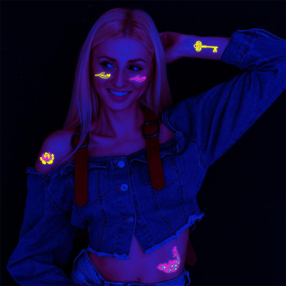 Halloween Fluorescent Stickers Funny Arm Ghost Face Waterproof Tattoo Stickers Women Men Party Supplies Masquerade Cosplay Props