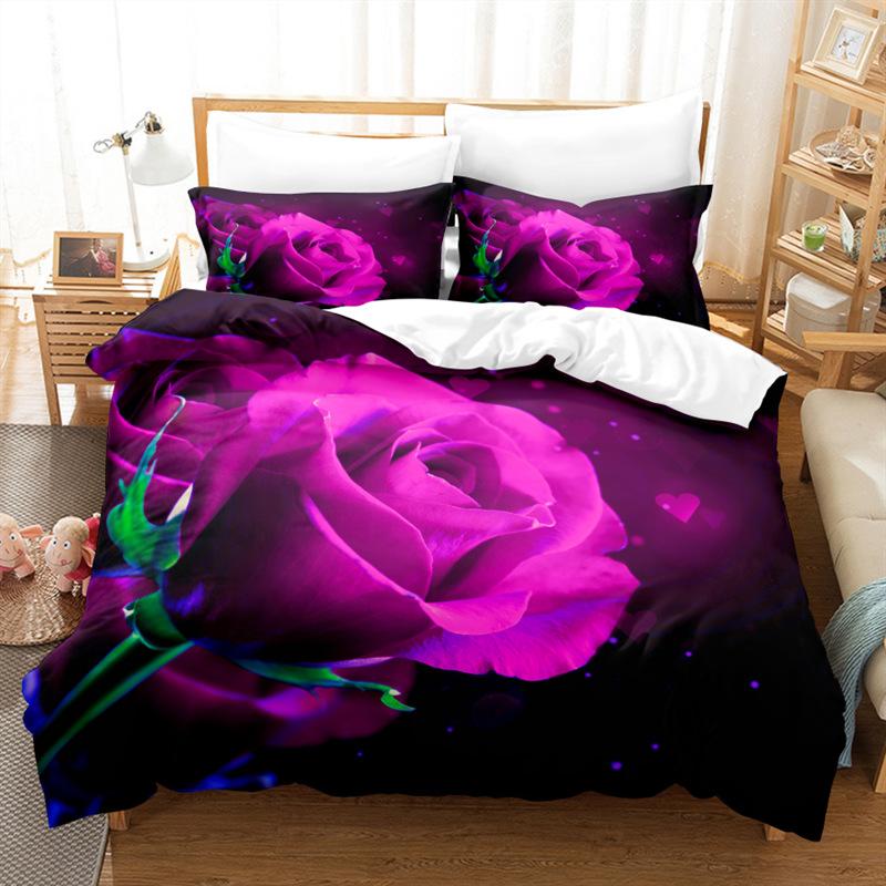 Spring Bedding Set 3D Flower Down Duvet Cover 2/3 Pieces Single Bed Double Bed Duvet Cover Girl Teens Bed Cover Quick Drying Soft Home Textile