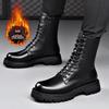 Мужские высокие ботинки Martin в британском стиле: Новые осенне-зимние бархатные теплые мотоциклетные ботинки на толстой подошве, увеличивающие рост.