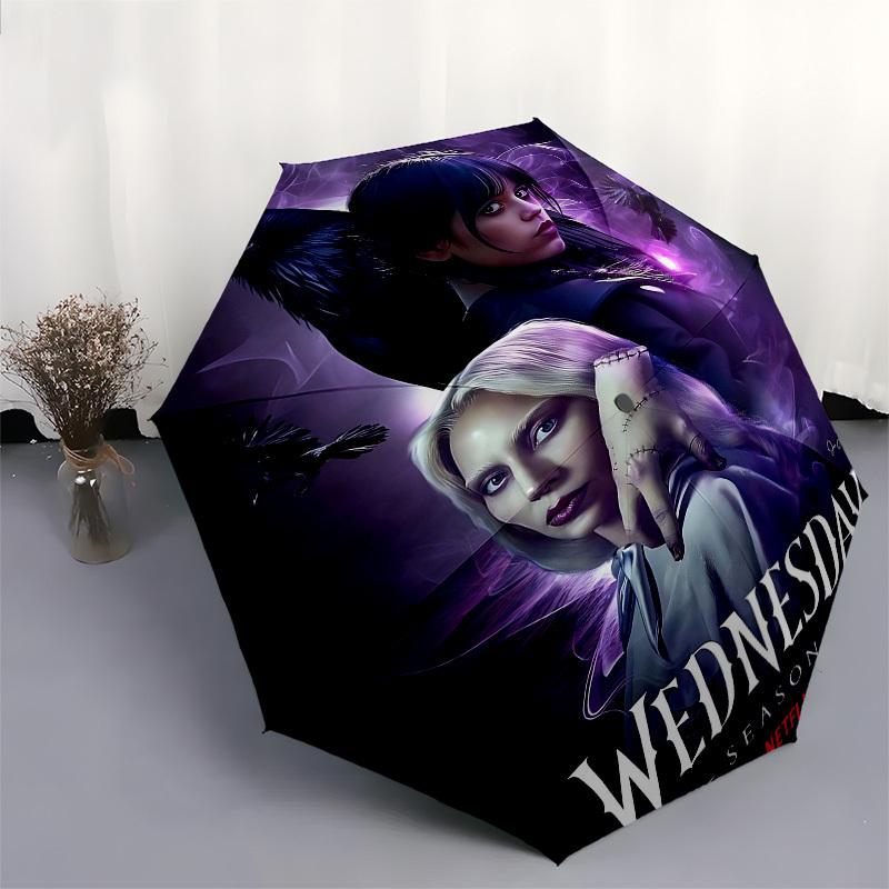 1pc Wednesday Season 2Open/Close Umbrella-Windproof, Compact Travel Umbrella, Sturdy 8-Rib Shaft1114