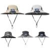 Men Outdoor Hat with Detachable Solar Fan Large Brim Windproof Strap USB Charging Anti-UV Sunlight Protection Hollow Mesh Great Breathability