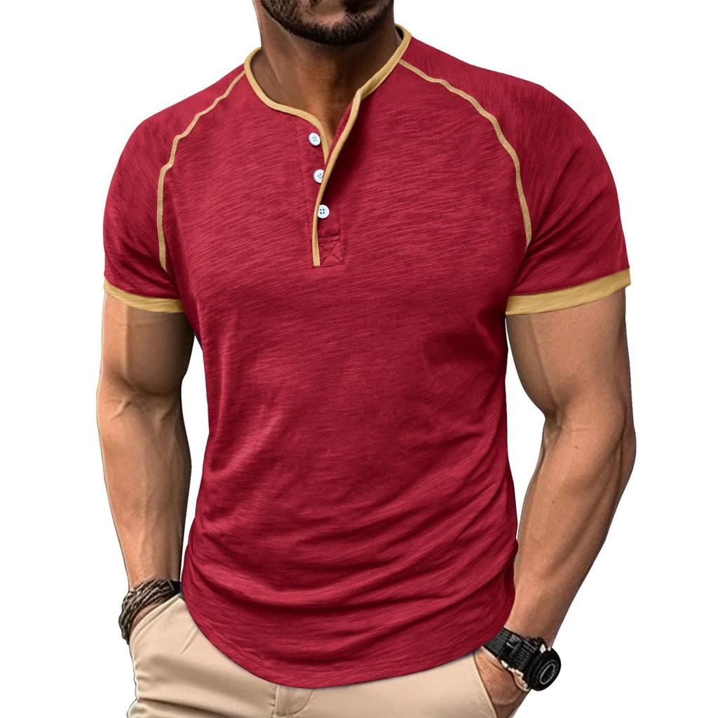 Men's Casual Color-block Sports T-shirt - Men's Round-neck Short-sleeved Top