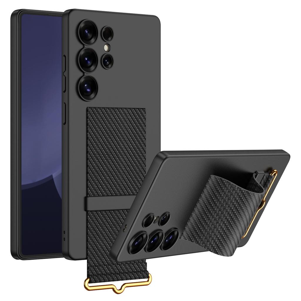 Чехол GKK для Samsung Galaxy S25 Ultra с ремешком и подставкой из искусственной кожи + жесткий защитный чехол для телефона из поликарбоната