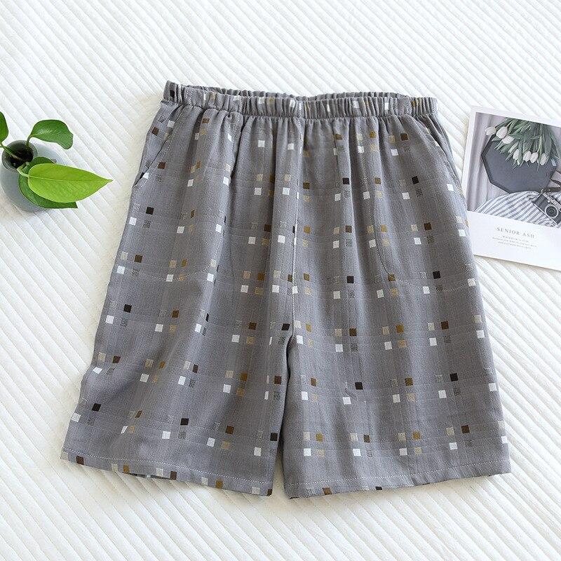Новые летние мужские пижамы, марлевые шорты из 100% хлопка, японские клетчатые пляжные штаны большого размера, повседневные домашние брюки с пятью точками, пижамы