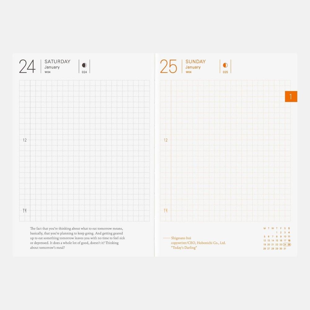 Ежедневник Hobonichi 2026 Основной блок Планер [A6 1 День 1 Страница  Английский  Январь  Начало с Понедельника] A6 Планер Английский