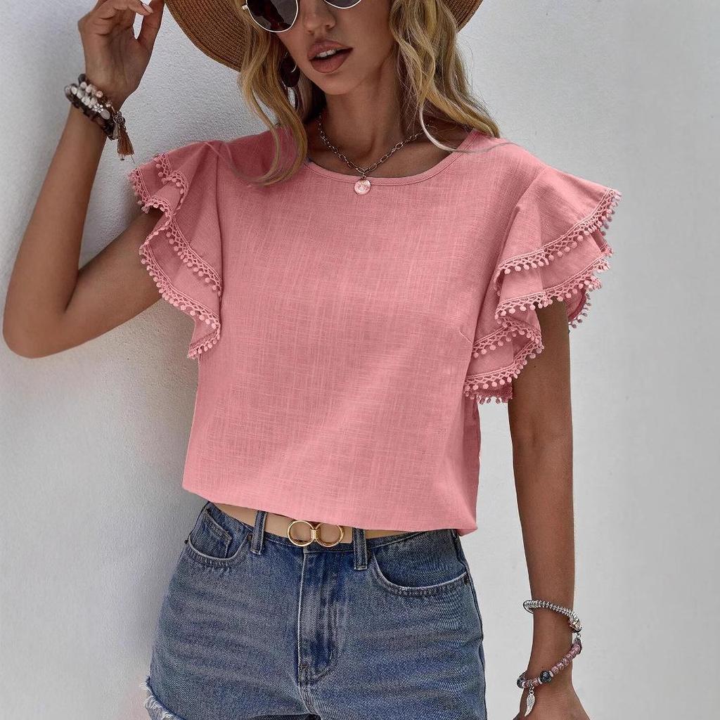 Women's Casual Summer Ruffle Batwing Sleeve Top