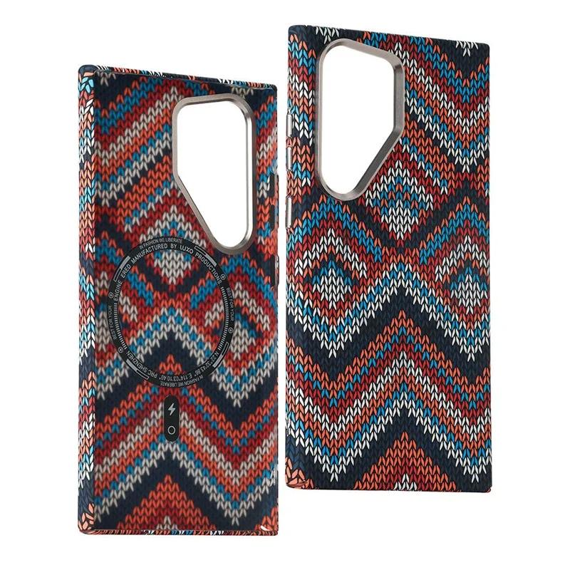 Модный чехол с магнитом и текстурой под карбон для Samsung Galaxy S26 S25 S24 S23 Ultra, металлическая окантовка объектива, поддержка беспроводной зарядки, жесткая крышка из ПК