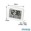 MAG (Mag) Alarm Clock, Compact, Digital, Radio-Controlled Clock with Thermometer, Calendar, Electronic Sound, Alarm, Snooze, and Light, White, Farman