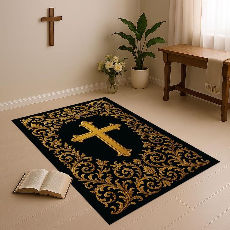 Black Gold Cross Pattern Carpet Mat Rug Living Room Home Decoration Vintage Floor Mat Bedroom Decor Non Slip Bedroom Decor