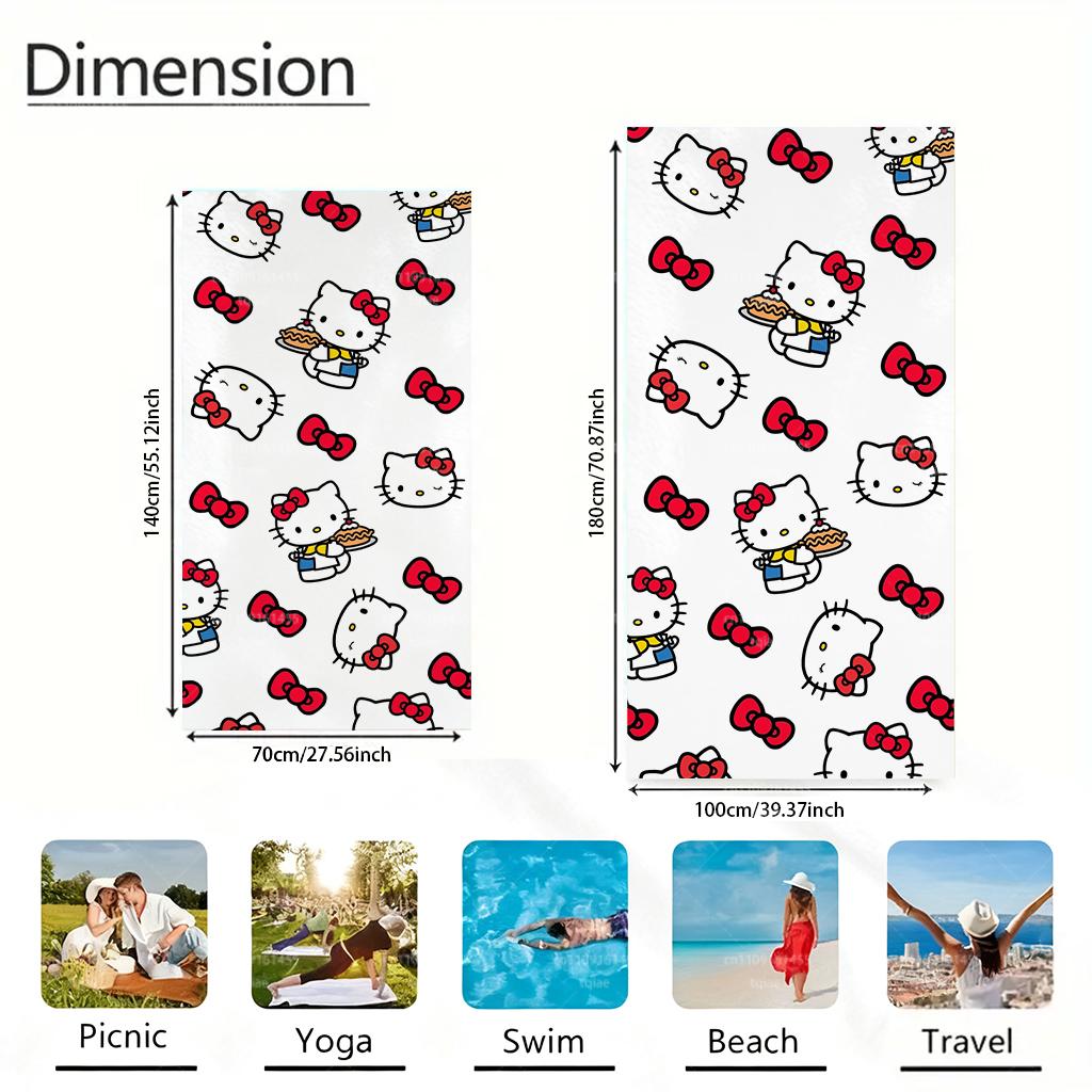 Пляжное полотенце Hello Kitty - Быстросохнущее, легкое, для плавания, серфинга, кемпинга, унисекс, праздничный подарок